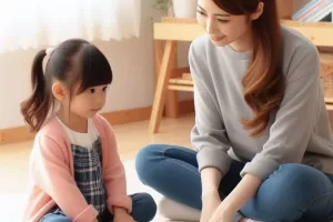 Floortime eğitimi alan bir kız çocuk ve bir kadın eğitimci